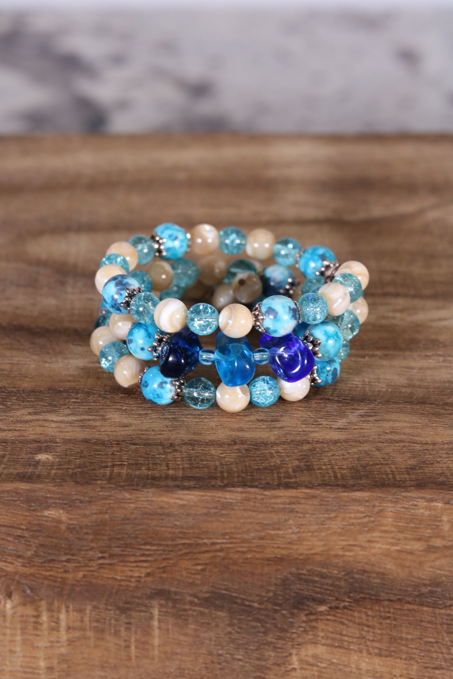 Blue Accent Memory Wire Bracelet