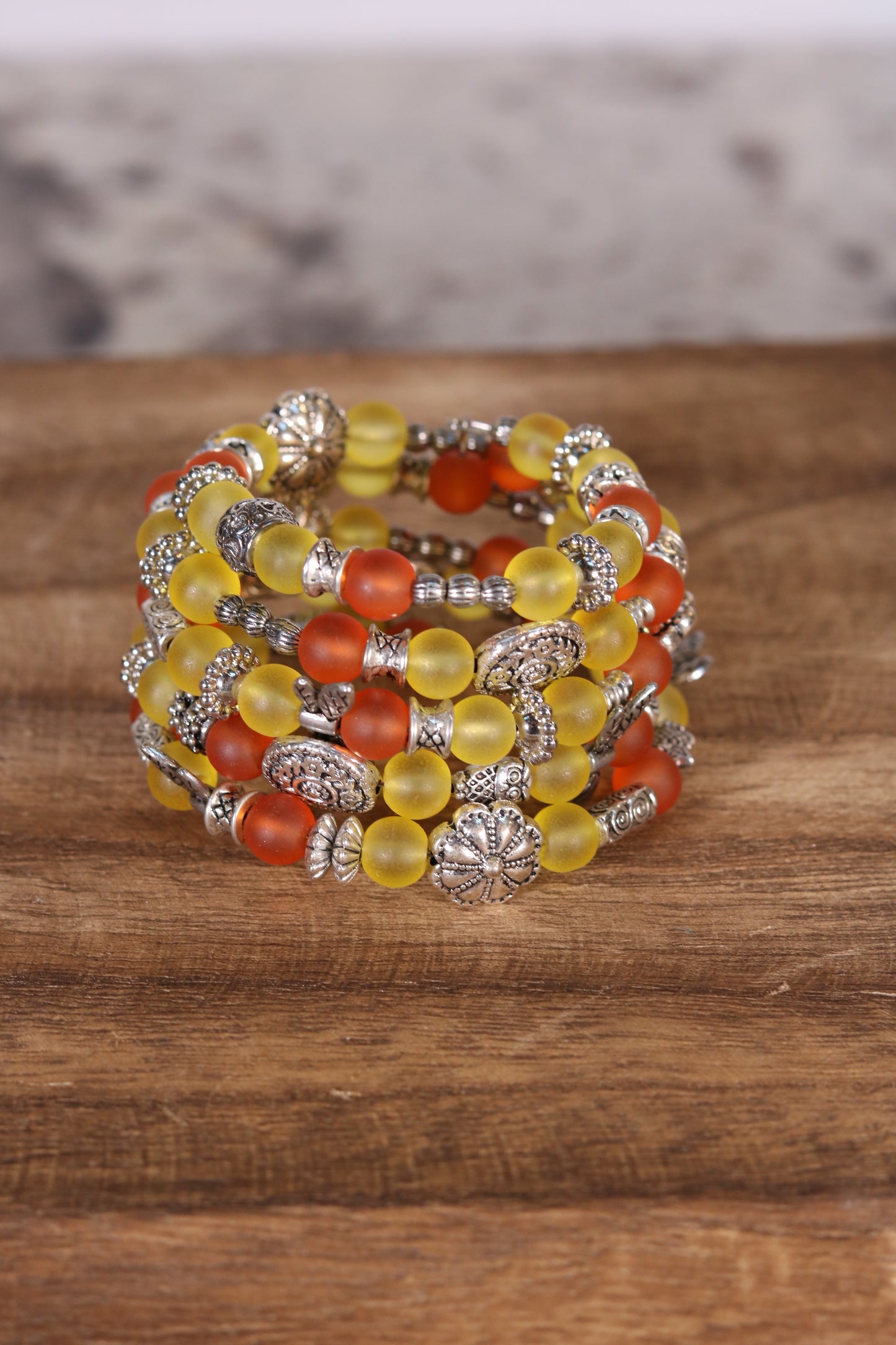 Orange and Yellow Memory Wire Bracelet