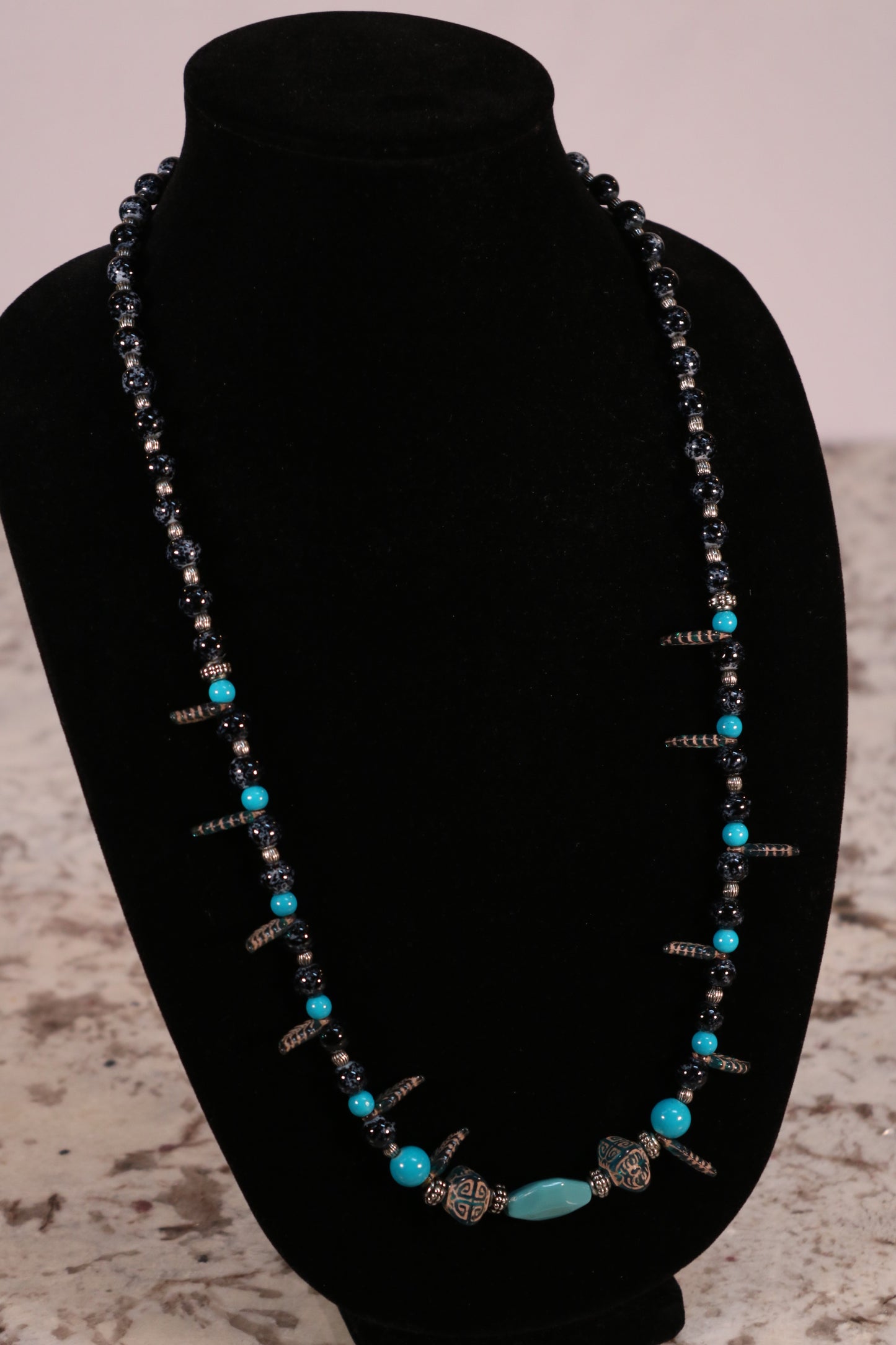 28" Turquoise and Black Necklace