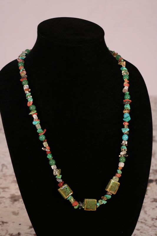 30" Green and Peach Necklace