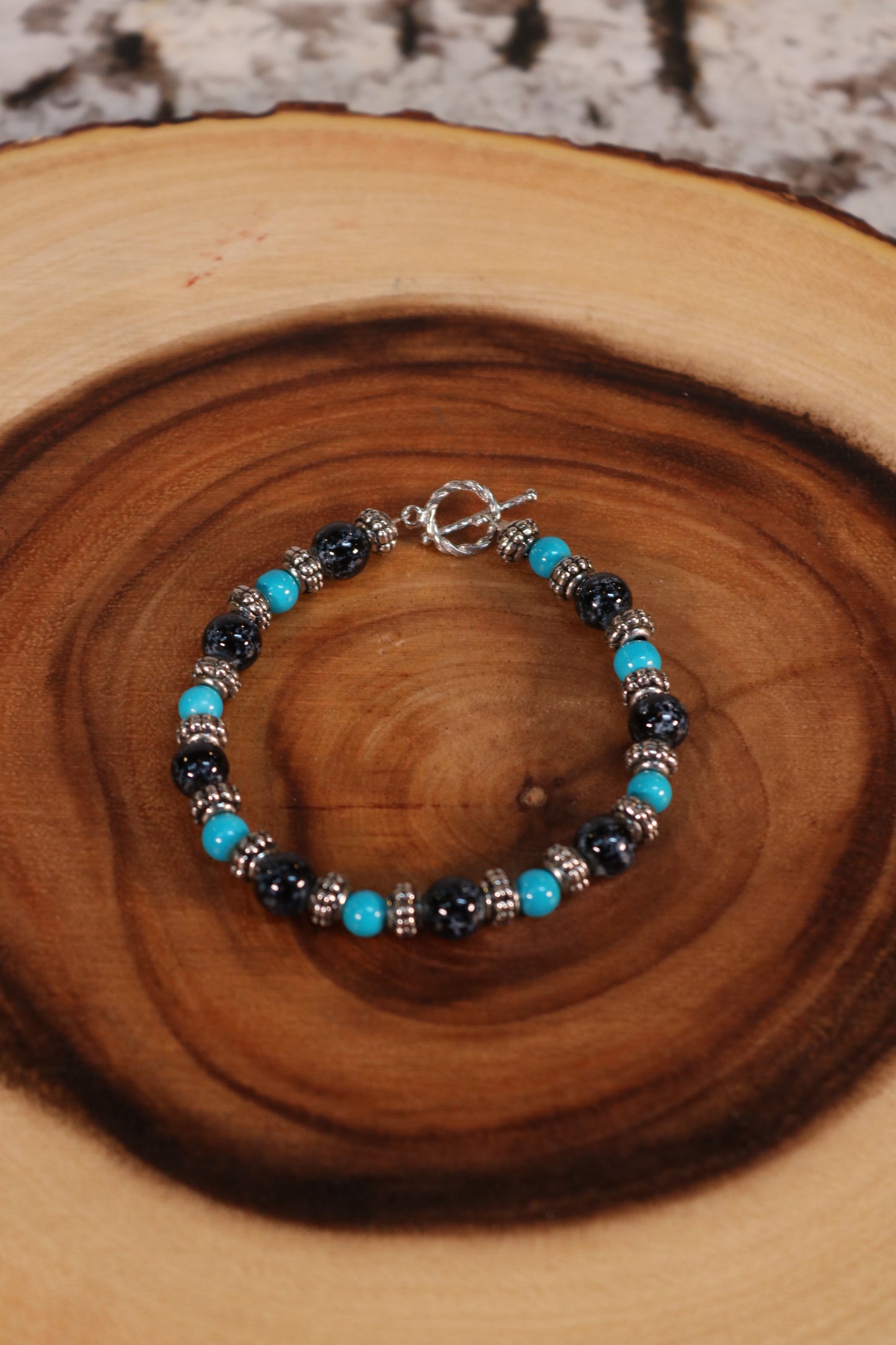 8" Blue Black and Silver Bracelet