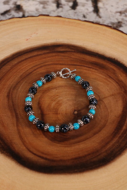 8" Blue Black and Silver Bracelet