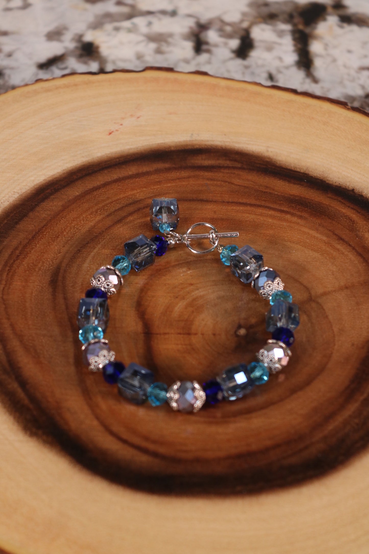 8 1/2" Multi-Faceted Blue Crystal Bracelet