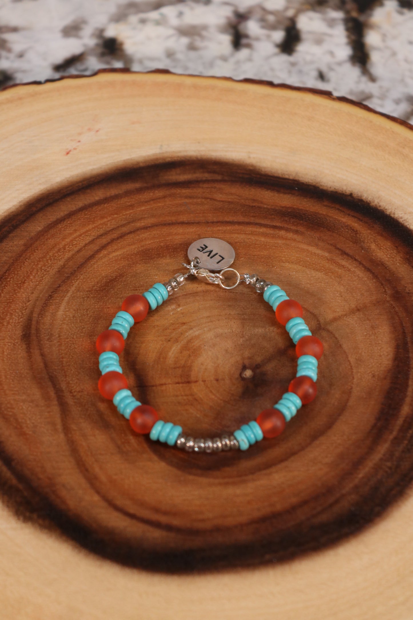 7 1/2" Turquoise and Orange Bracelet