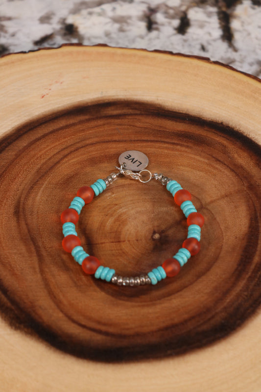 7 1/2" Turquoise and Orange Bracelet