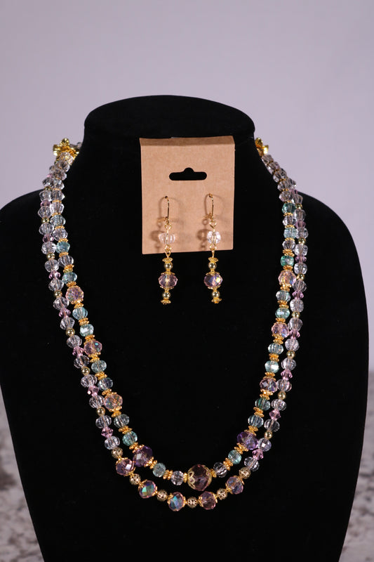 Two Piece Pink, Green, and Lilac Crystal Set