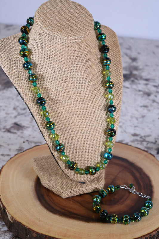 Two Piece Green and Gold Beaded Set