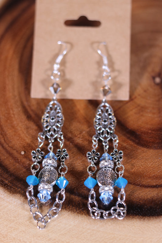 Silver and Blue Chandelier Earrings