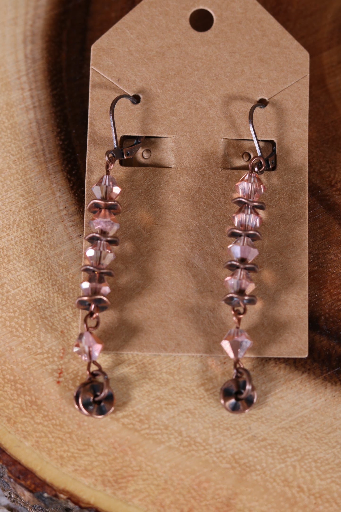 Pink and Bronze Dangle Earrings