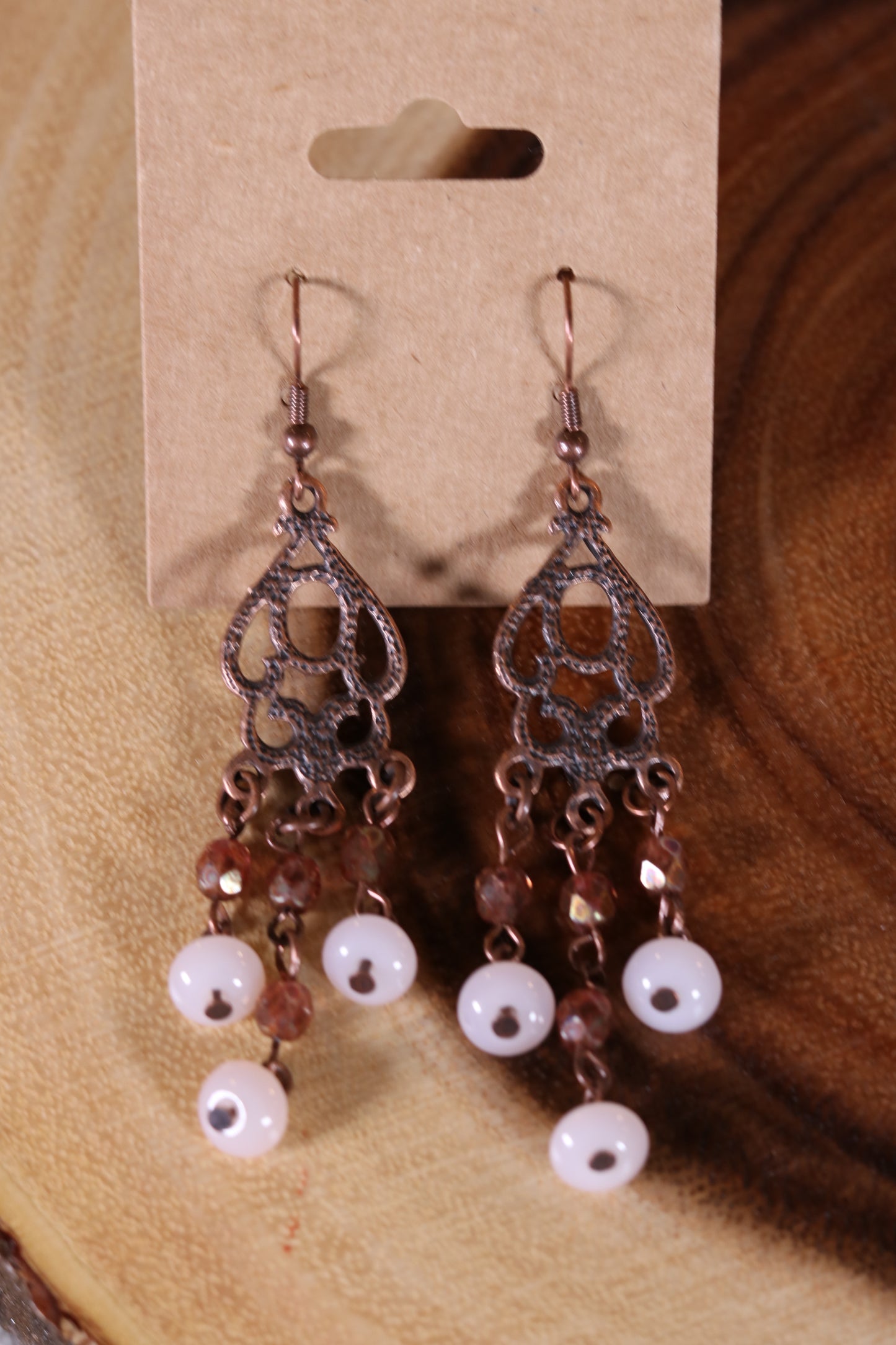 Light Pink and Bronze Chandelier Earrings