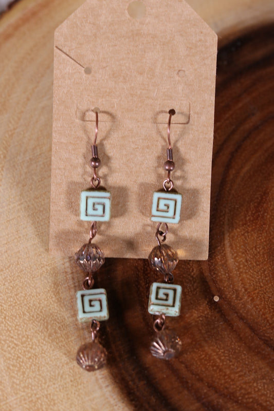 Green Square Bead Dangle Earrings