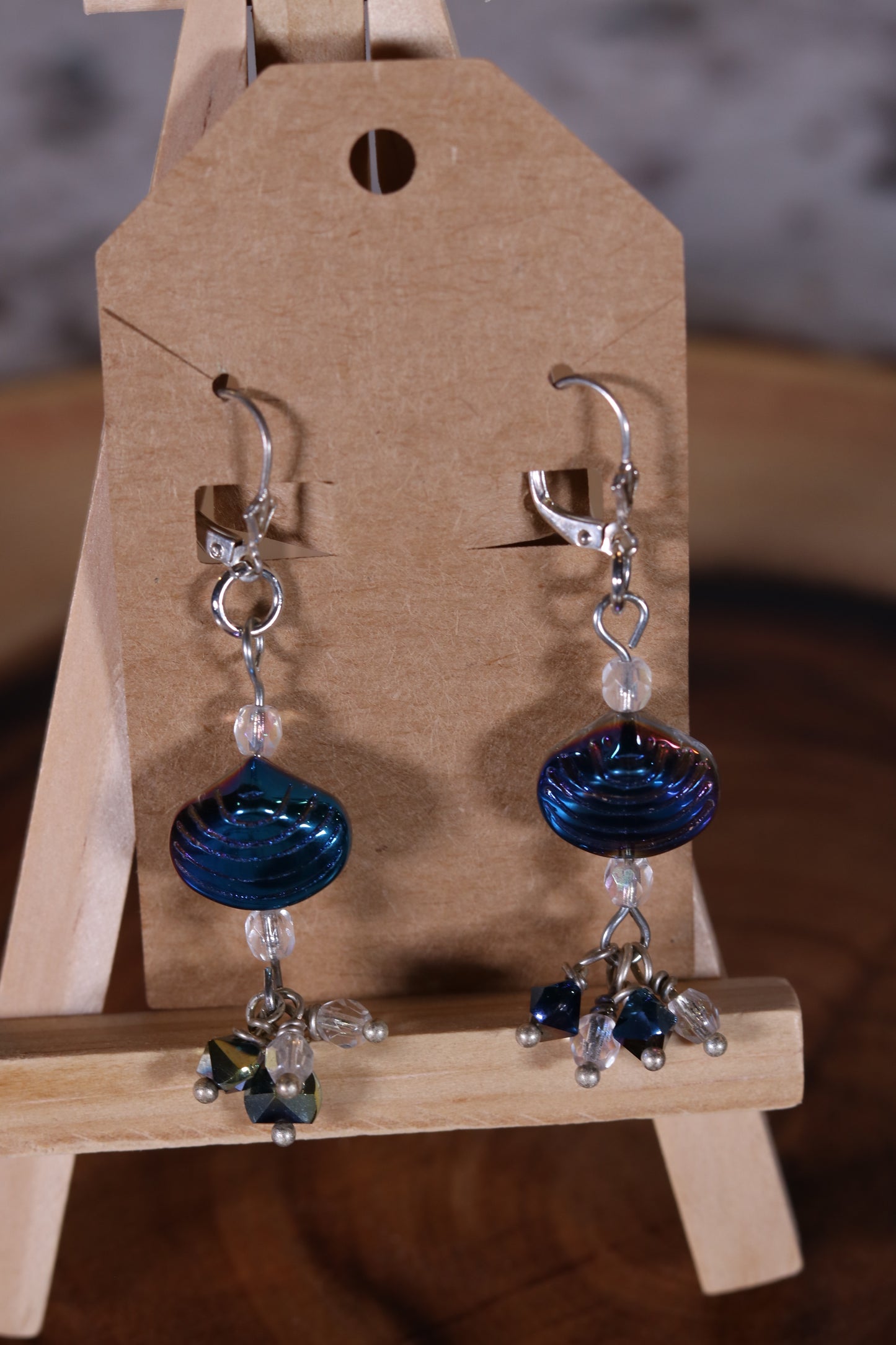 Blue Clam Dangle Earrings