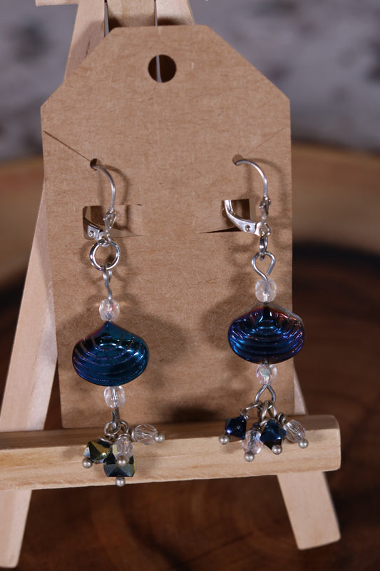 Blue Clam Dangle Earrings