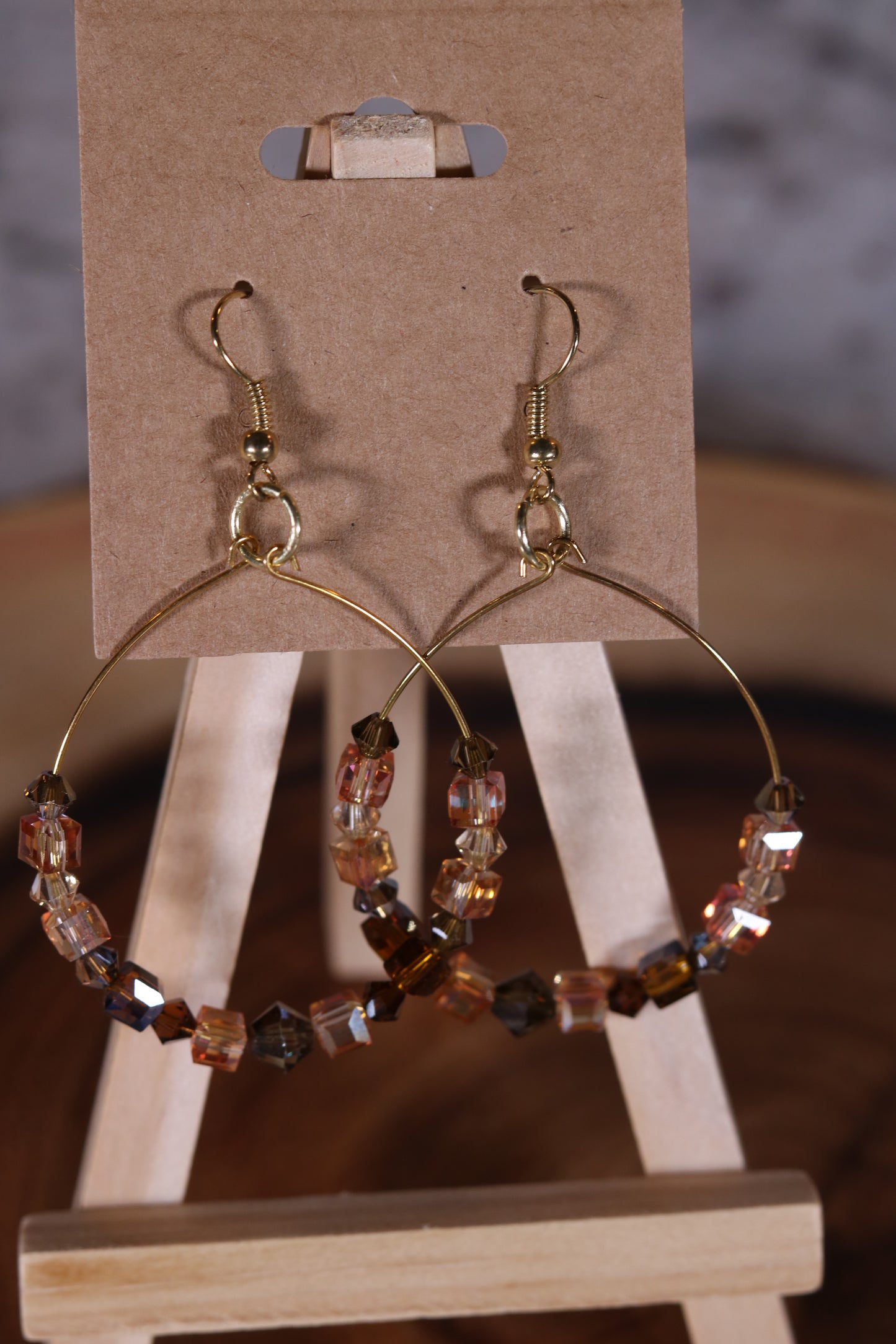 Amber and Gold Memory Wire Earrings