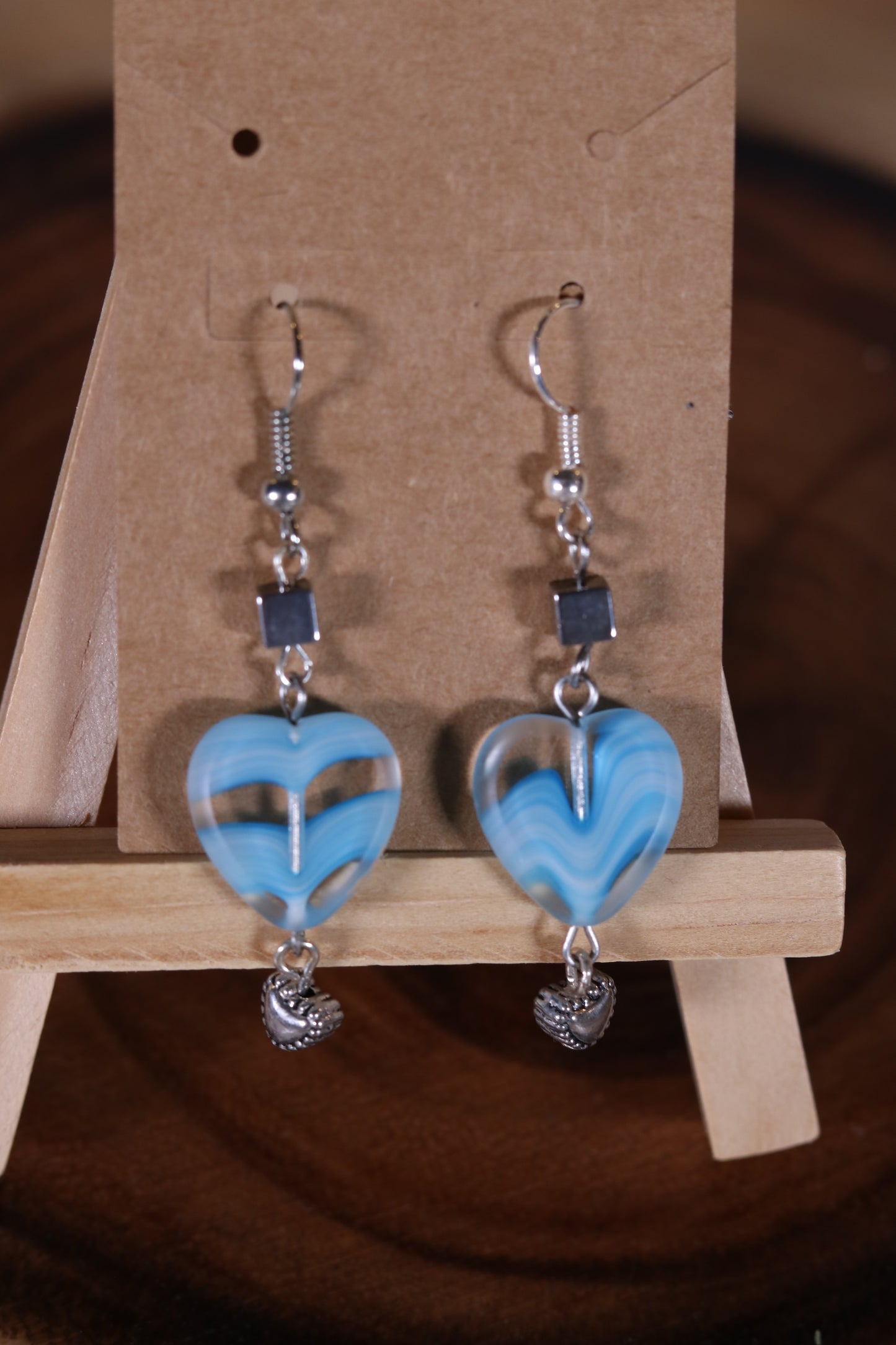 Blue Hearts with Silver Accent Earrings