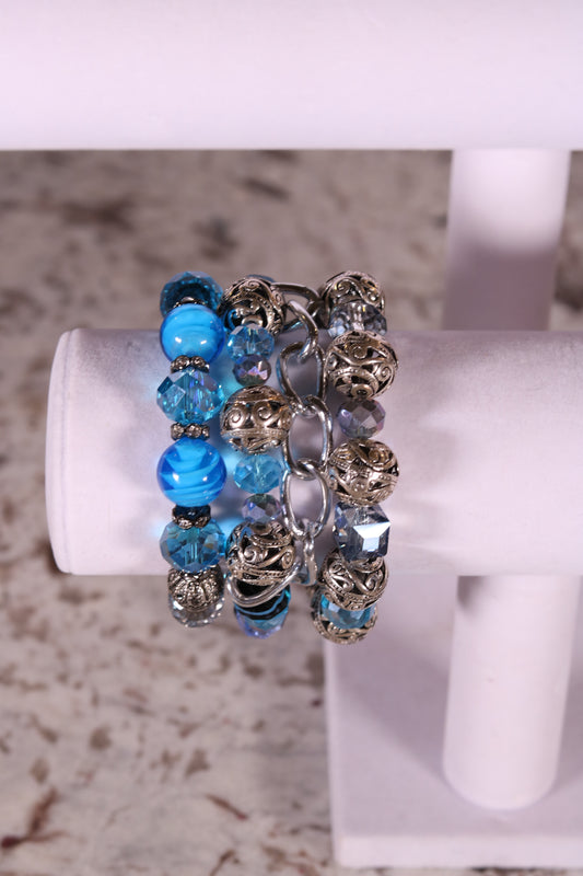 Set of Three Blue and Silver Stretch Bracelets