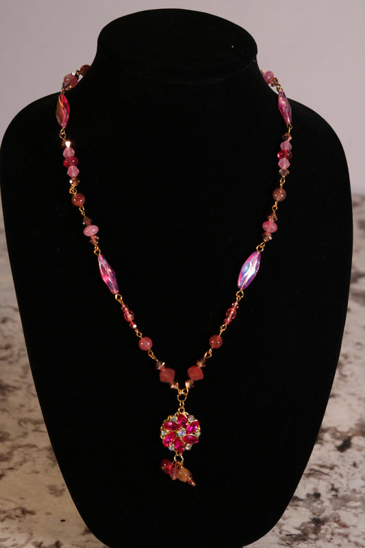 20 Inch Pink and Gold Adjustable Necklace