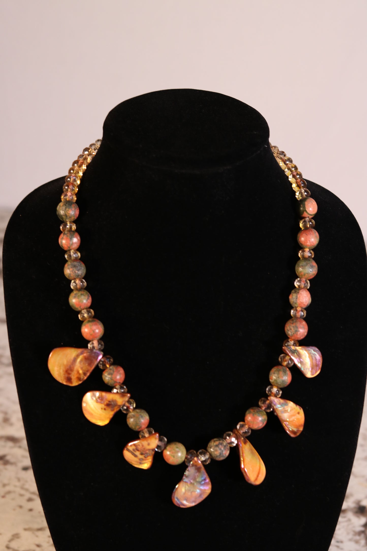 20 Inch Earth-tone Necklace with Shell Accents