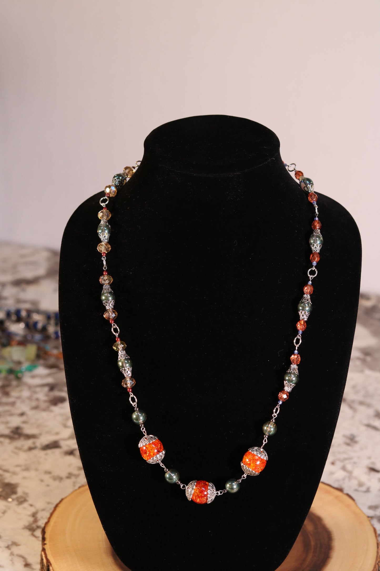 26 Inch Orange and Silver Necklace