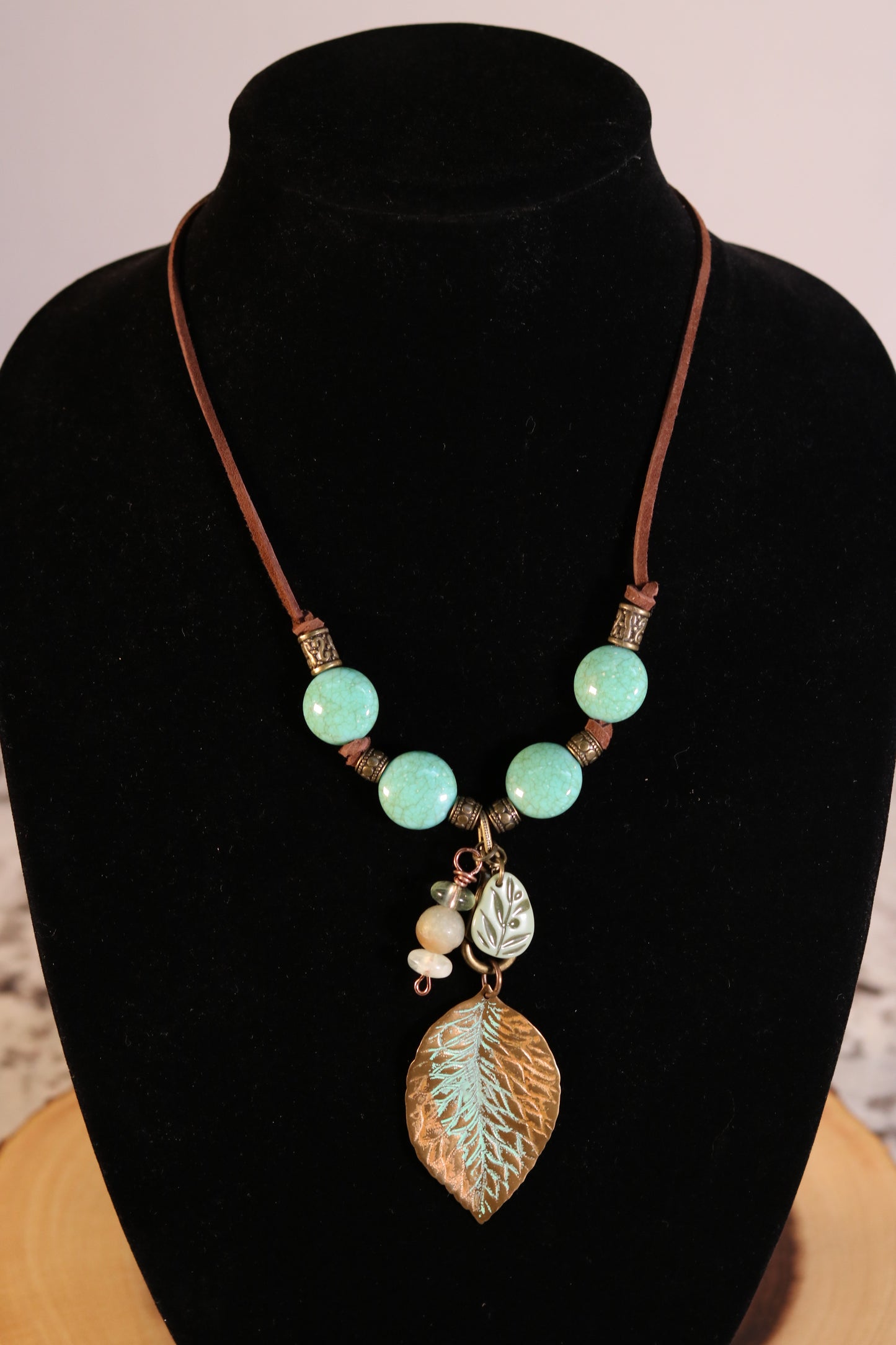 18 Inch Turquoise and Antique Brass Necklace