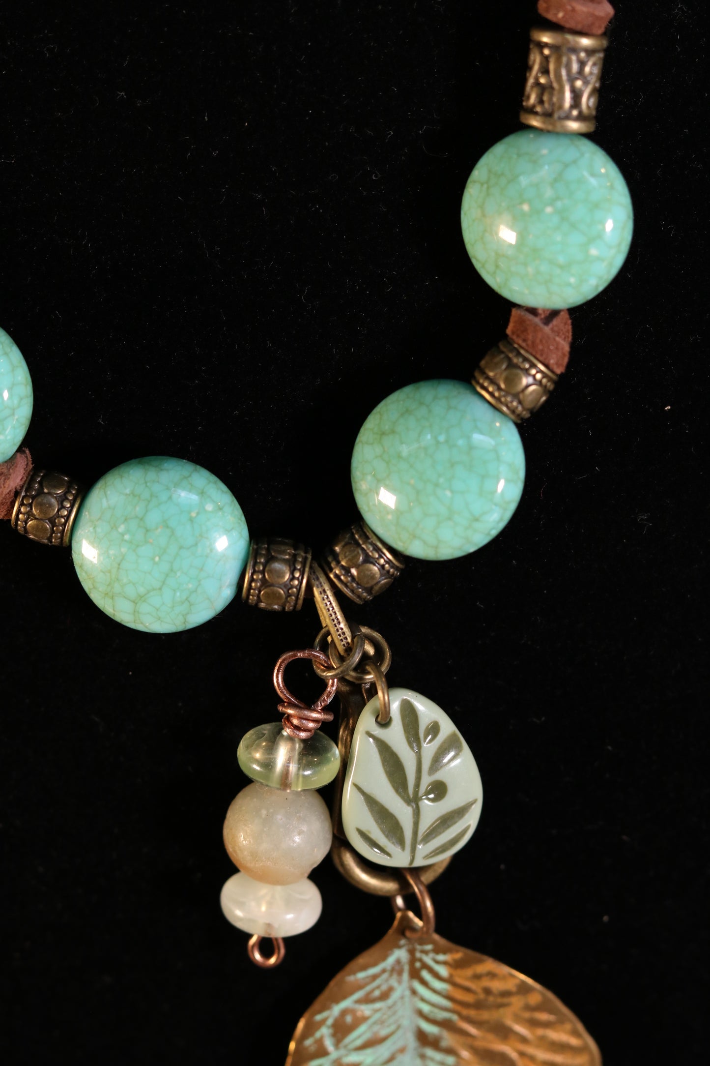 18 Inch Turquoise and Antique Brass Necklace