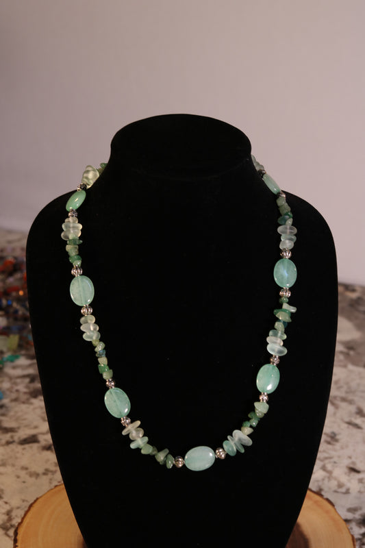 22 Inch Green Quartz and Sea Glass Necklace