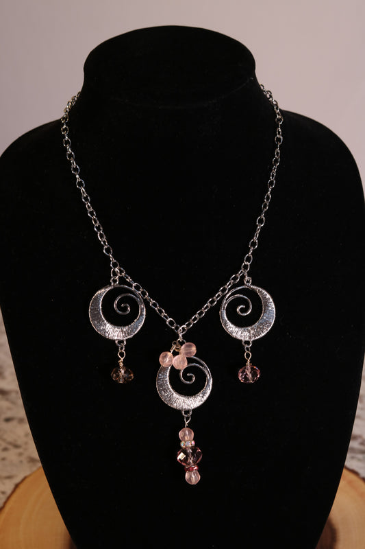 18 Inch Silver and Pink Necklace