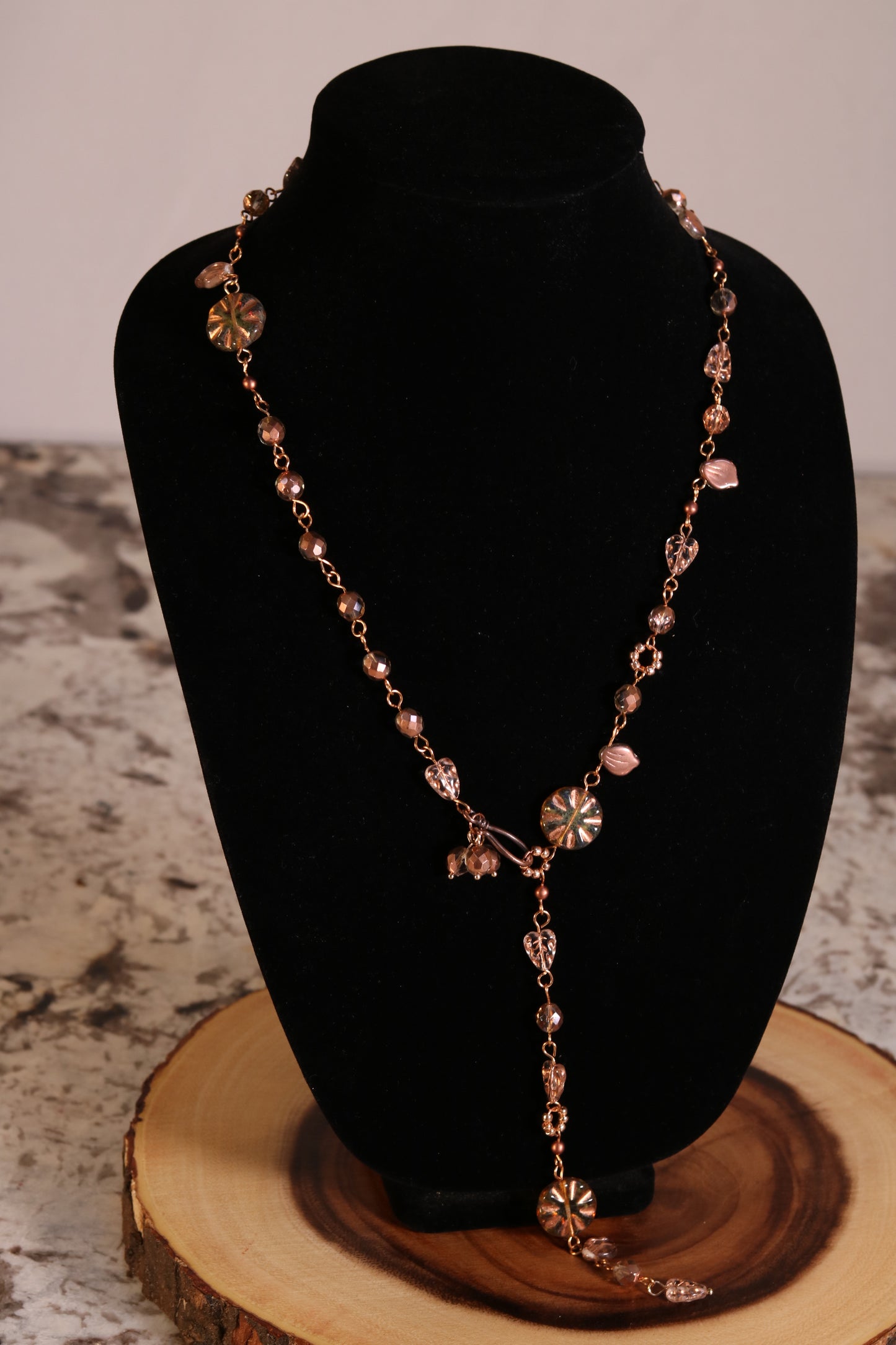 Bronze and Rose Gold Lariat Necklace