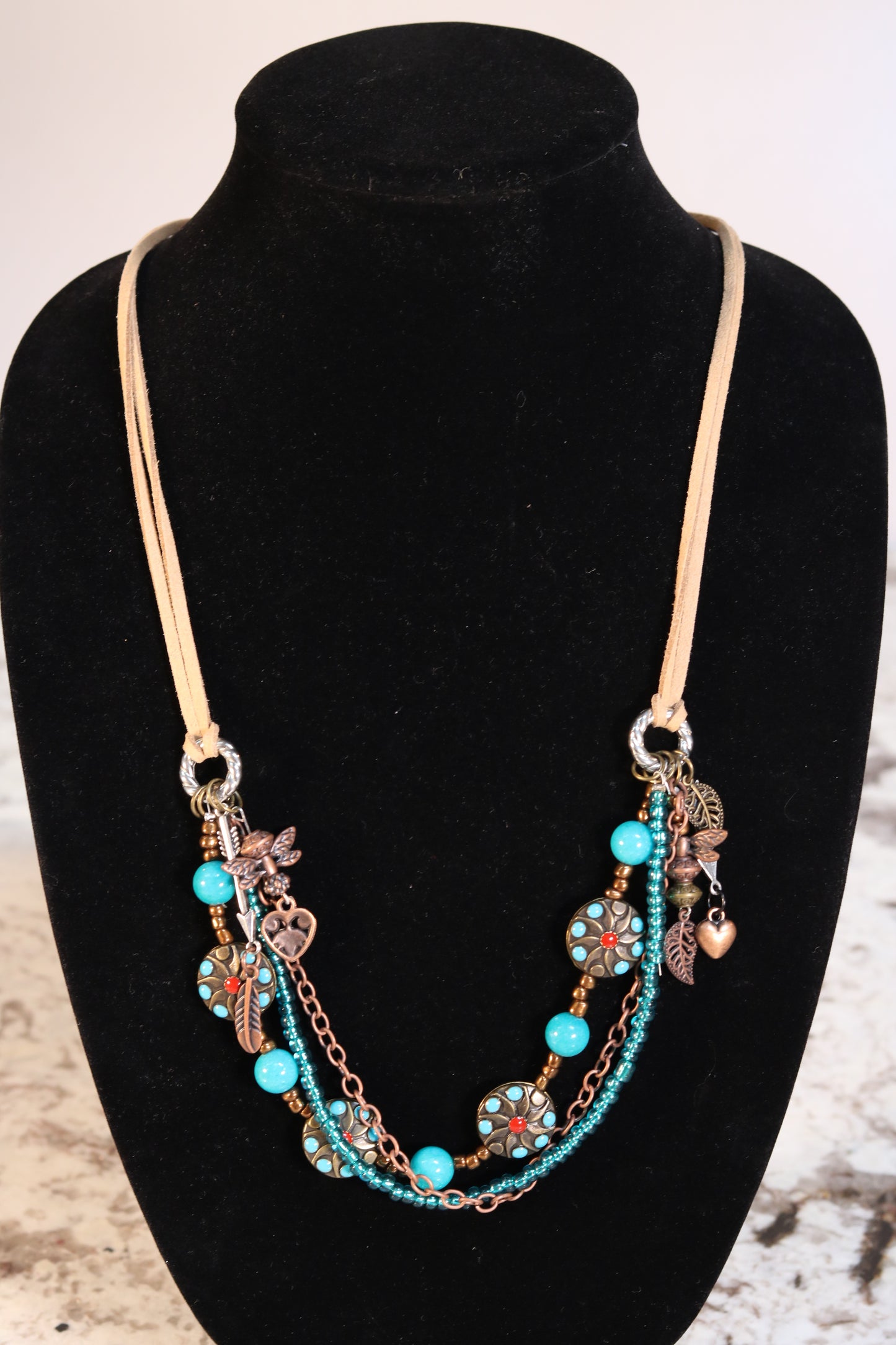 28 Inch Boho Turquoise and Bronze Necklace