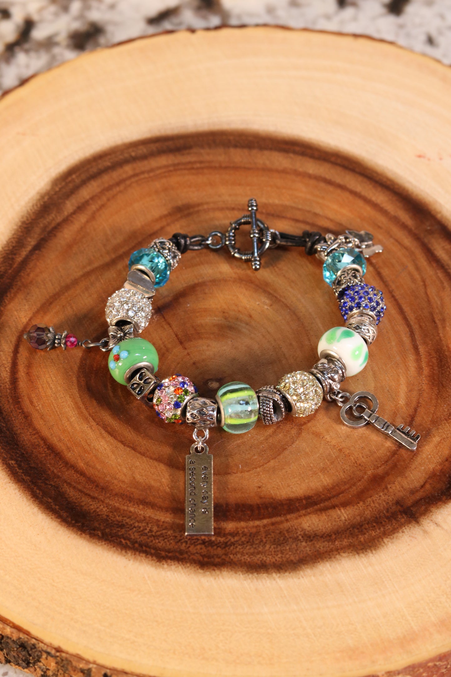 8 1/2 Inch Leather Cord Charm Bracelet