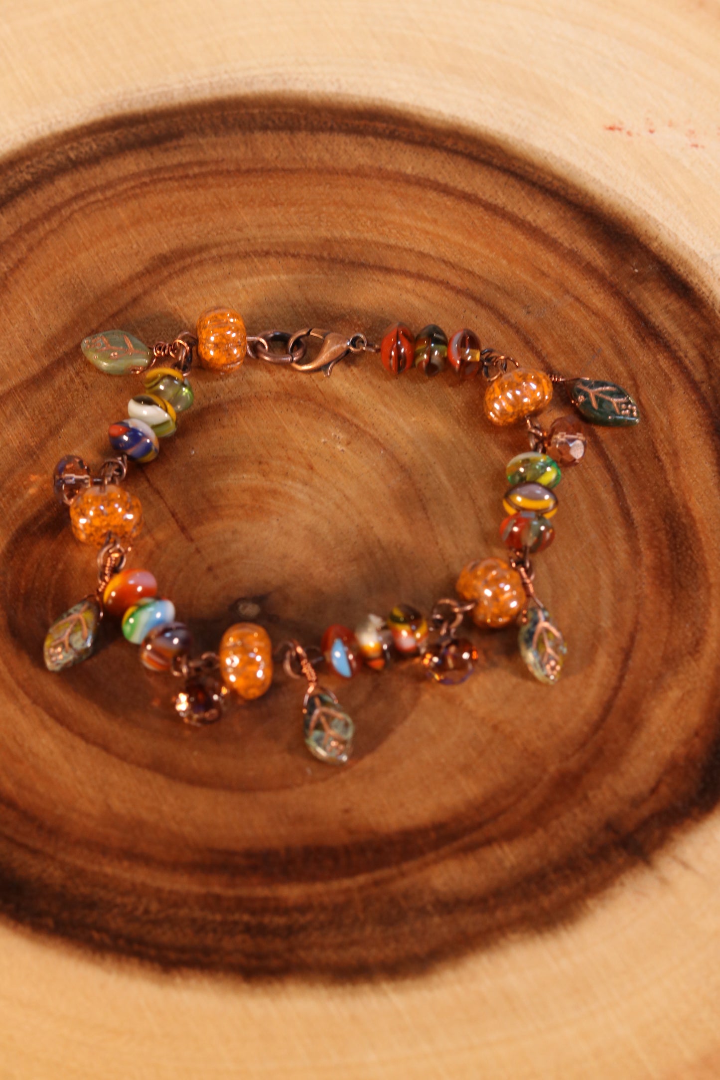 8 Inch Fall Charm Bracelet with Pumpkin Beads