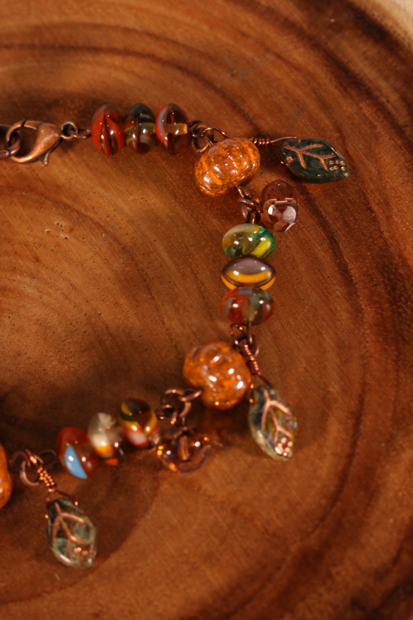 8 Inch Fall Charm Bracelet with Pumpkin Beads