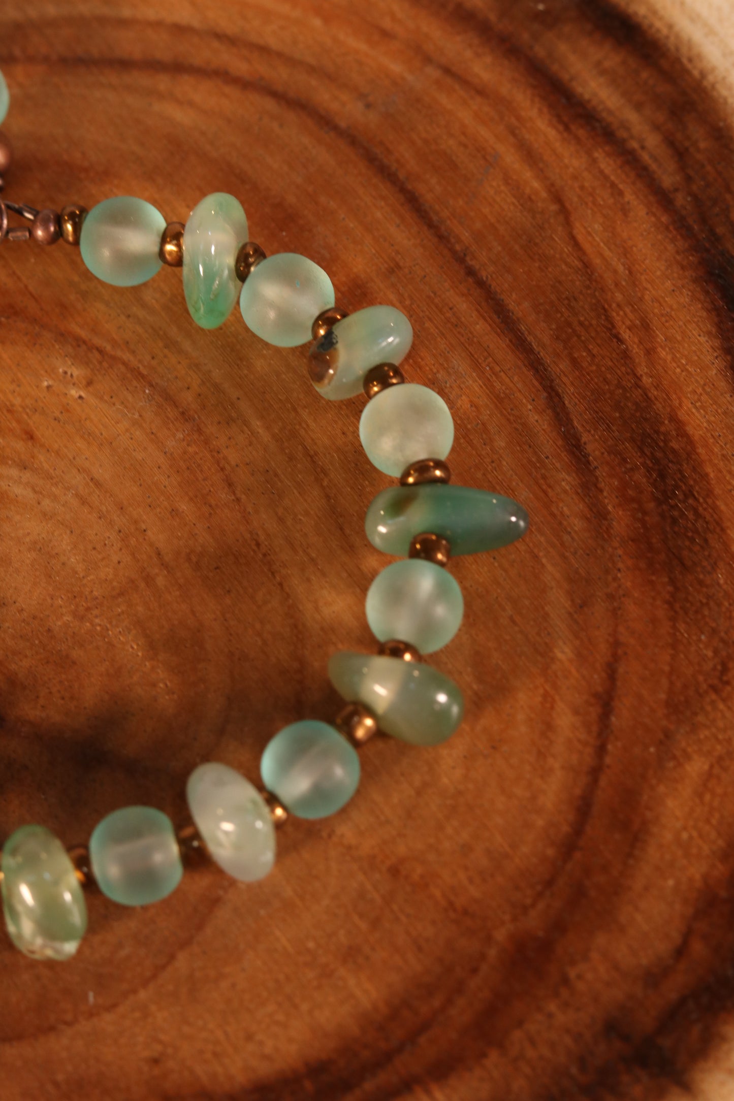 8 Inch Sea Glass Green Bracelet with Bronze Accents