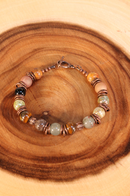 8 1/2 Inch Earth-Tone Beaded Bracelet