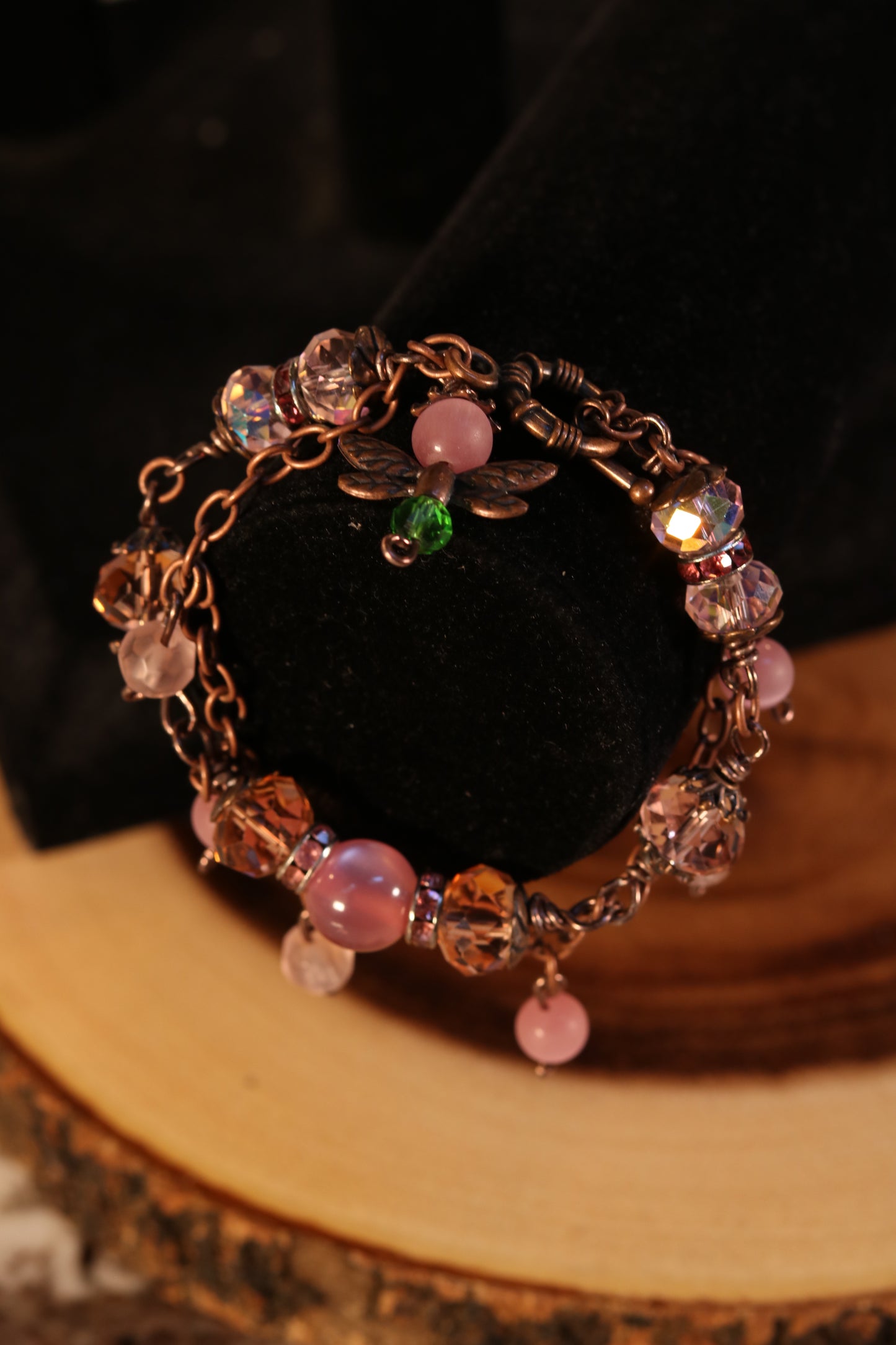 8 Inch Unique Pink and Bronze Bracelet