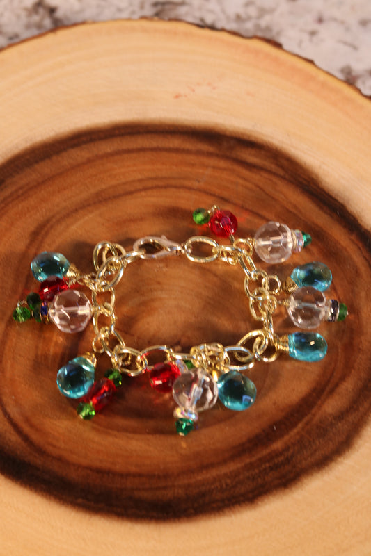 7 1/2 Inch Gold Christmas Charm Bracelet