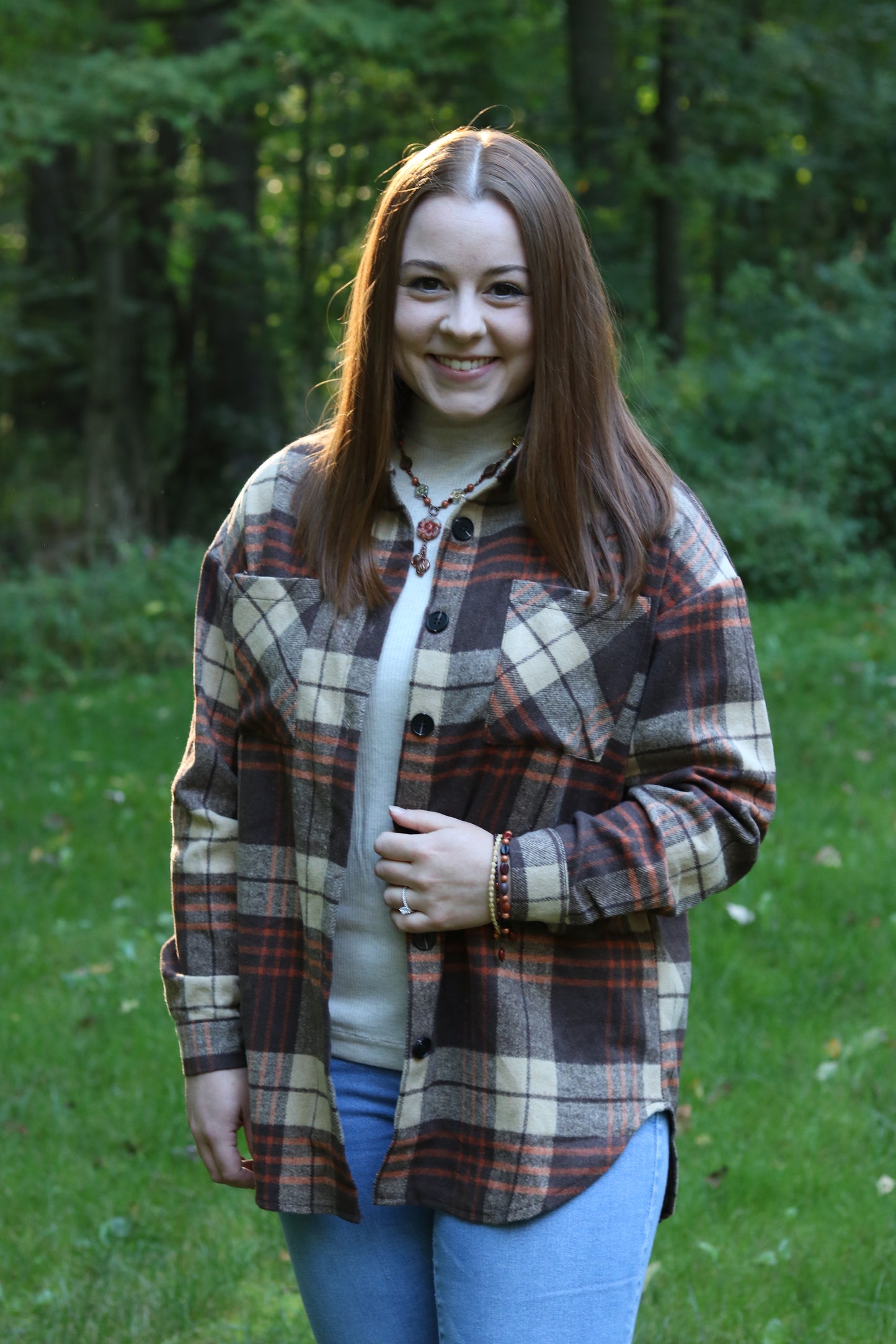 Plaid Button Up Casual Shacket with Pockets