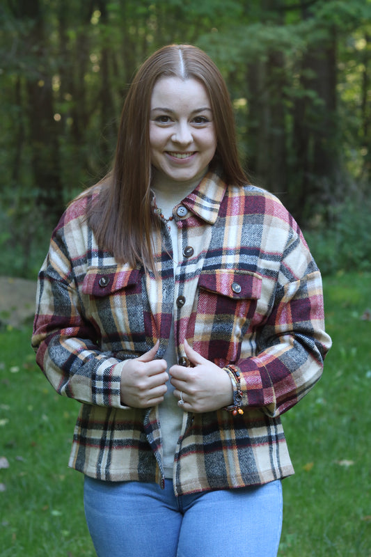 Plaid Pattern Mid Length Buttoned Jacket