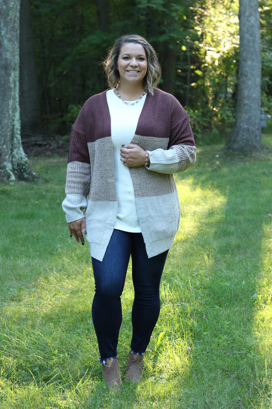 Long Sleeve Color Block Cardigan Sweater