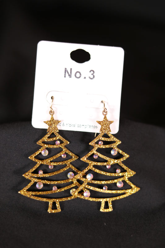 Gold Sparkly Christmas Tree Earrings