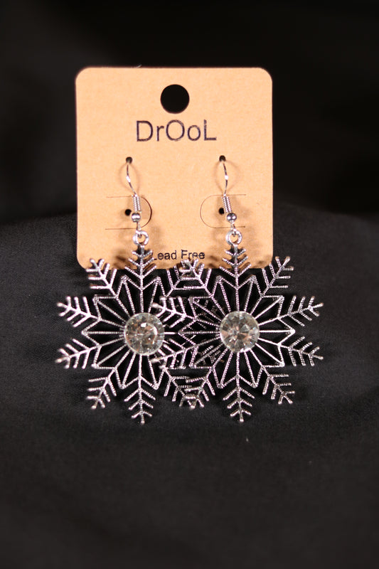 Silver Metal Snowflake Earrings