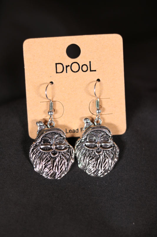 Silver Metal Santa Earrings