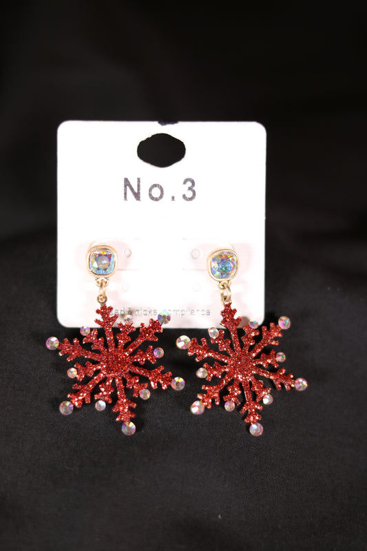 Red Sparkly Snowflake Earrings