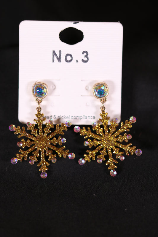 Gold Sparkly Snowflake Earring