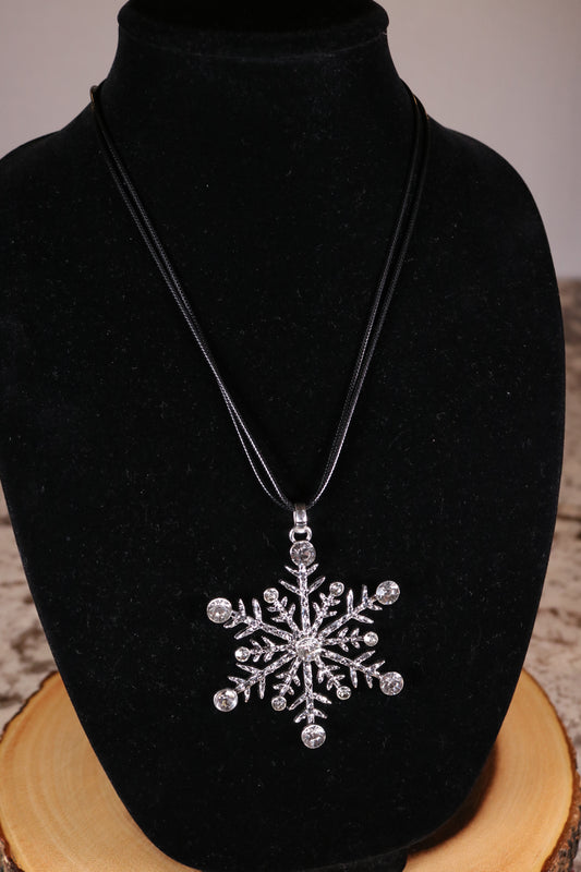 30" Silver Sparkly Snowflake Necklace