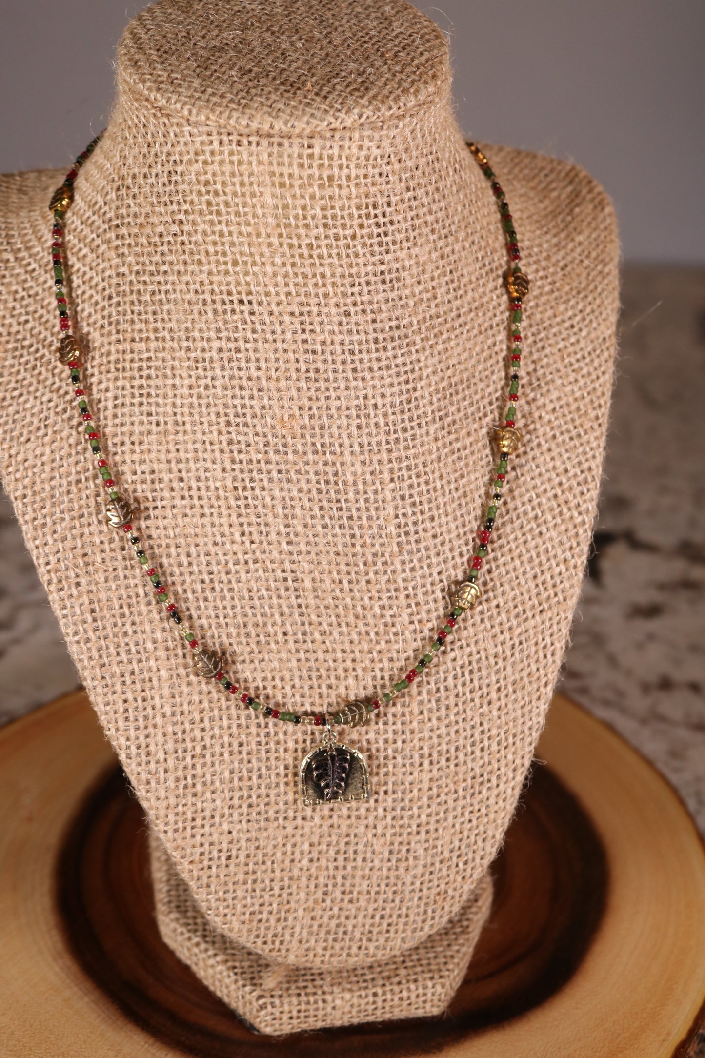 16" Brown and Gold Leaf Necklace