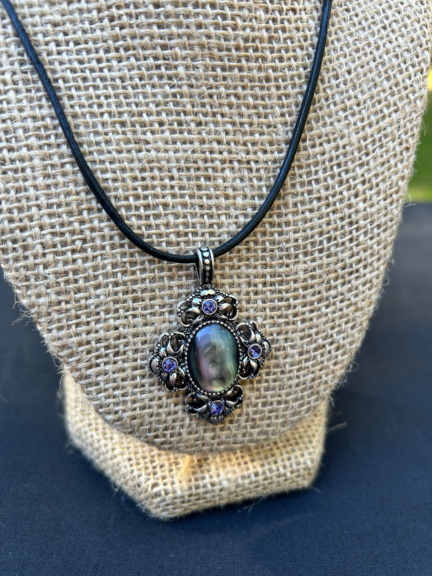 Silver Iridescent Pendant Necklace