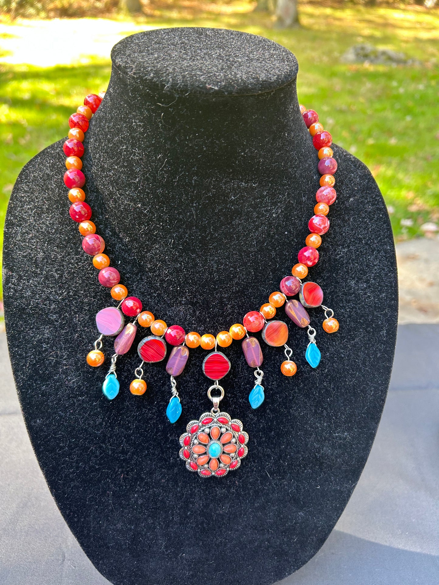 Bold Red and Orange Statement Necklace