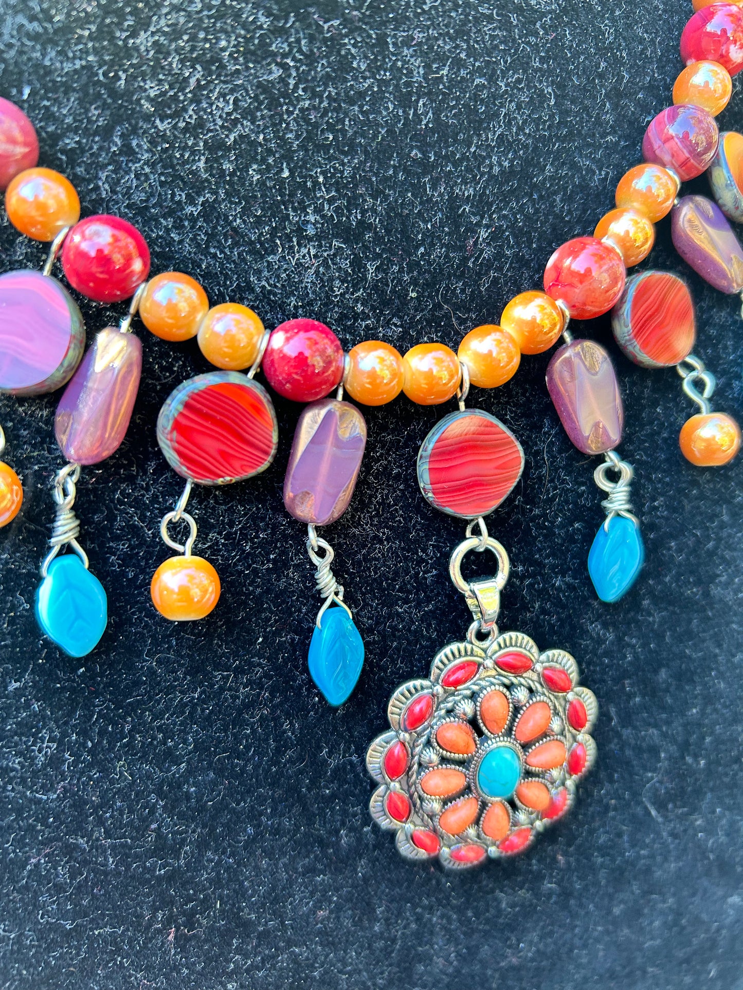 Bold Red and Orange Statement Necklace