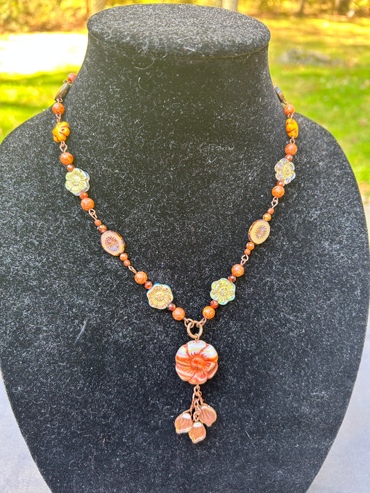 Fall Flower and Leaf Necklace